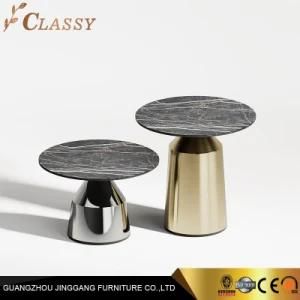 Round Marble Nest Side Table Coffee Table with Stainless Steel Base