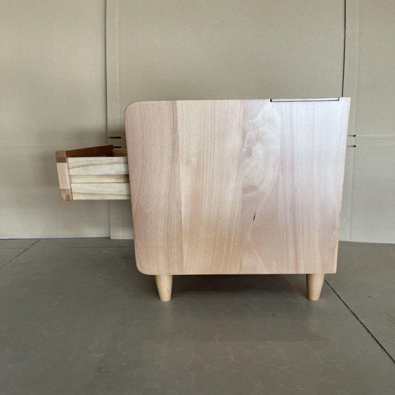 Modern Rattan Bedside Table of Beech Solid Wood Living Room