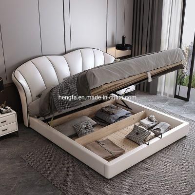 Manufacturer Bedroom Wood Furniture Leather Upholstered Gas Lift Double Storage Bed