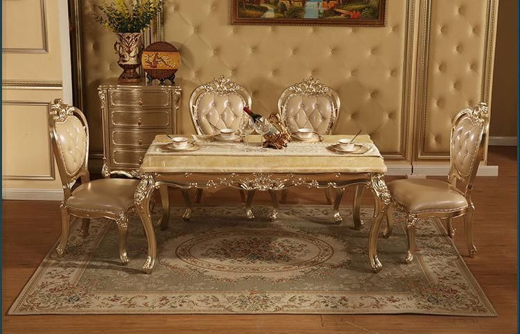 Wood Dining Table Chair Rectangle 6 People Dining Table Luxury Champagne