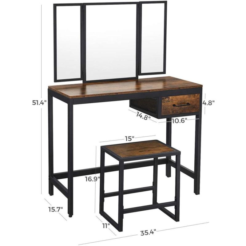 Simple and Easy to Assemble Iron and Wood Combined Dressing Table with Drawer 0325