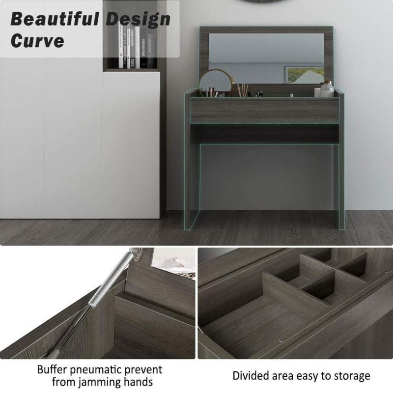 Modern Vanity Mirror Grey Makeup Dressing Table with Flip-Desktop