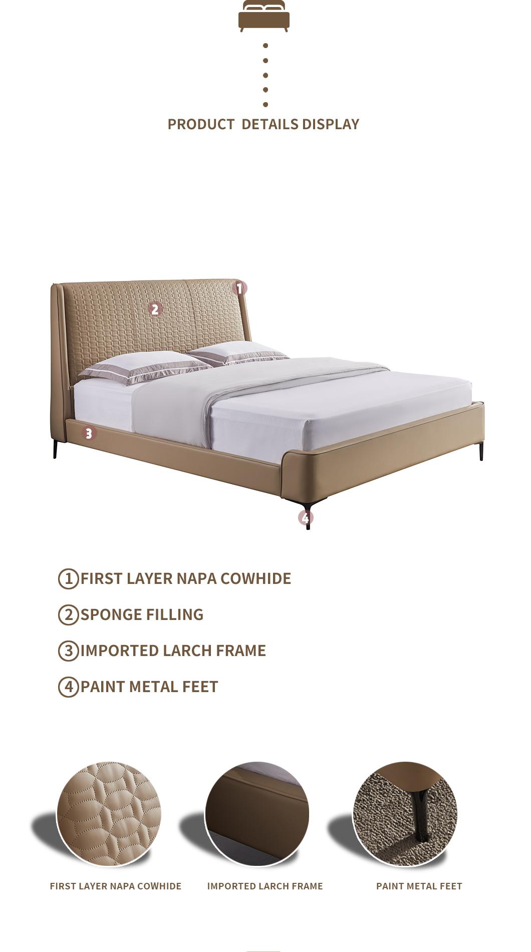 China Factory 2021 New Style Real Leather Bedroom King Bed