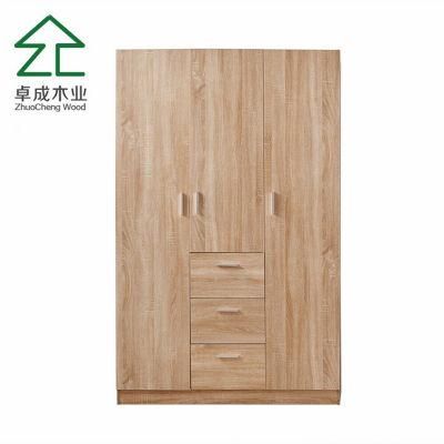 Oak Color 3 Doors 3 Drawers Wardrobe with Hinge
