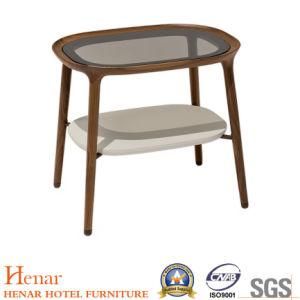 2019 Hotel Bedside Table in Walnut Wood and Top in Marble or Crystal Glass