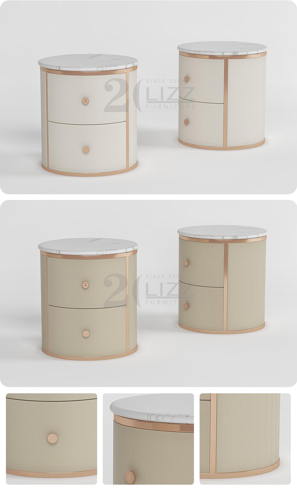 China Factory Wholesale Modern Design Home Furniture Bedroom Set Nightstand with Cylinder Shape