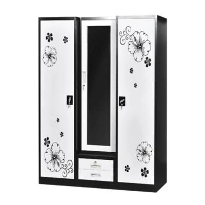 Steel 3 Door Locker Dressing Mirror Wardrobe Staff Cupboard Wardrobe for Gym