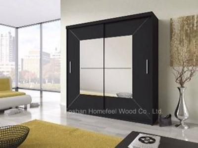 Large Black Sliding Door Wardrobe with Square Mirror (HF-EY0731C)