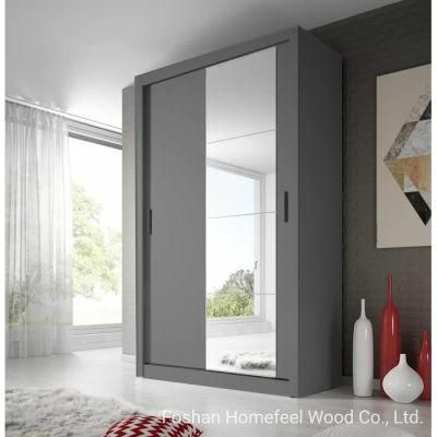 Simple Modern MFC Wooden Grey Bedroom Clothes Storage Wardrobe Design (HF-WB65)