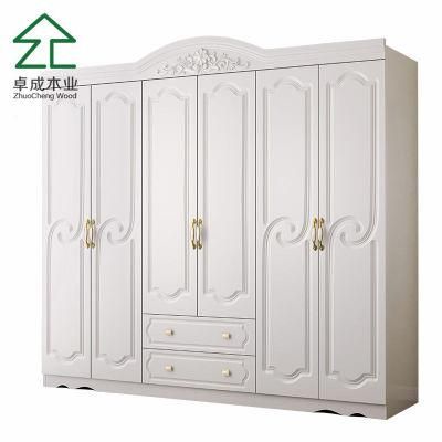 Six Doors Three Drawers White Color MFC Closet with Damping Hinges