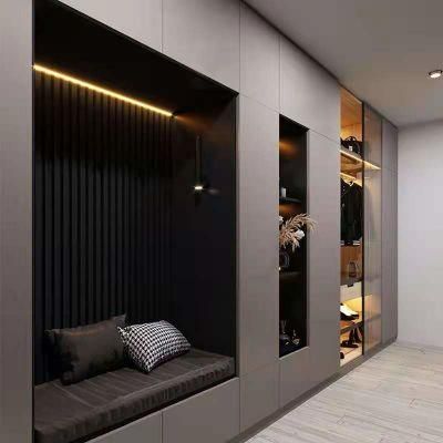 Modern Simple Sliding Door Glass Wood Bedroom Wardrobe