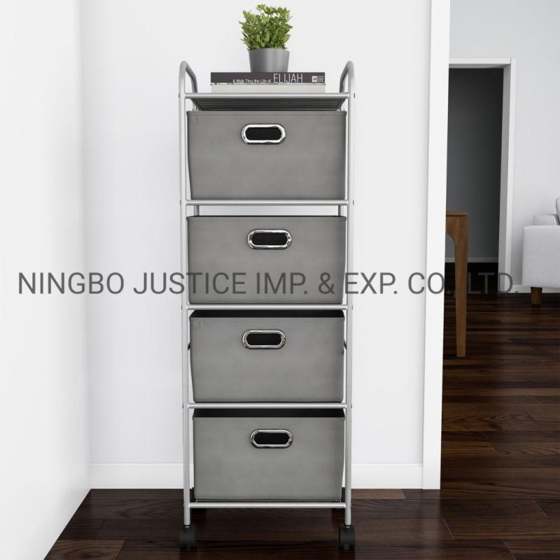 4 Drawer Rolling Storage Cart on Wheels, Portable Metal Storage Organizer with Fabric Bins (JGH0045)