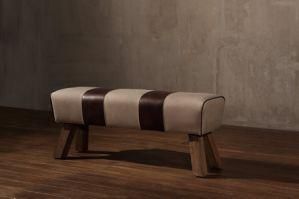British Saddle Bench of Vintage Leather and Canvas