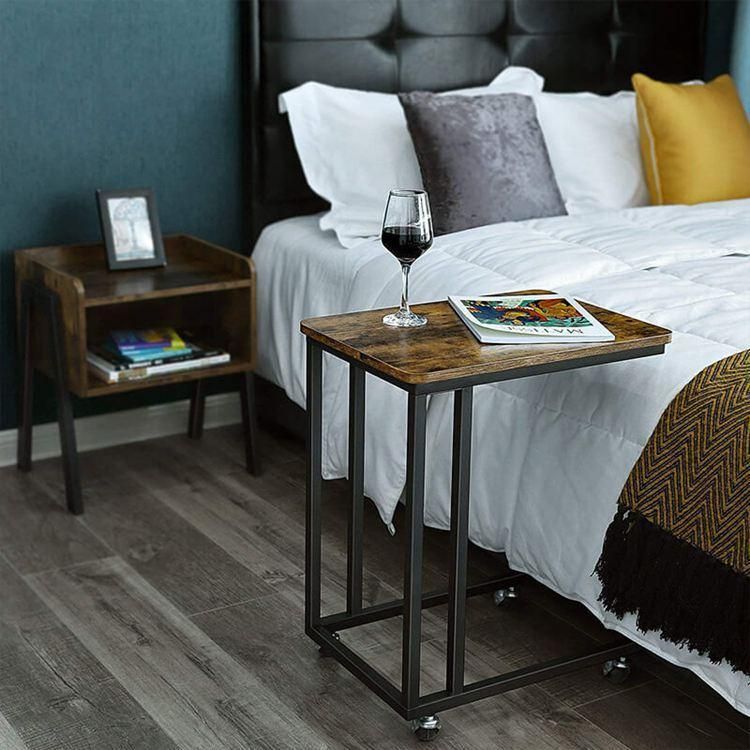 Furniture Side Coffee C Shaped Table for Sofa Bedside Table on Wheels