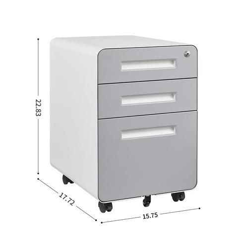 Office Equipment 3 Drawer File Cabinet with Lock, Metal Filling Cabinets for Office Home, Rolling Mobile Pedestal, Grey