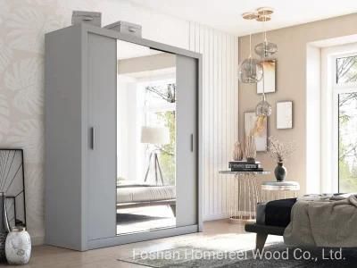 Modern MDF Wood Bedroom Mirror Sliding Door Wardrobe Closet (HF-WB75)