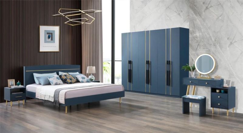 Special Design Blue Color Wardrobe with 4 Doors