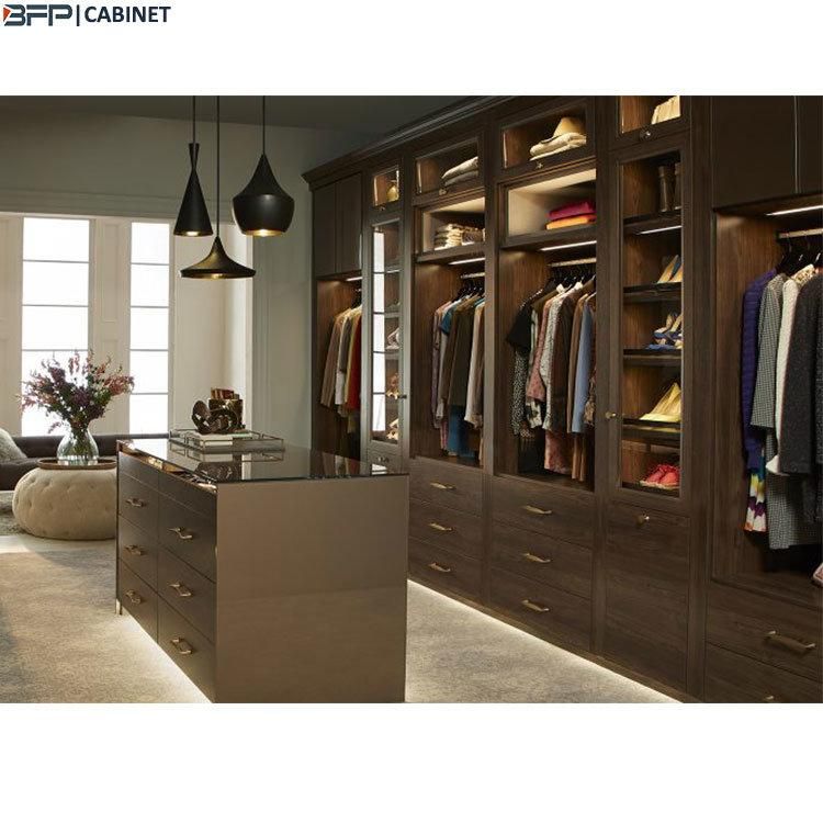 Brown Wood Bedroom Closet Cabinets Walk in Wardrobe