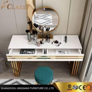 Classy White Vanity Table Set White Dressing Table with 2-Drawers &amp; Mirror Stool Included