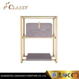Stainless Steel Structure Cabinet Side Table in Oak Drawer