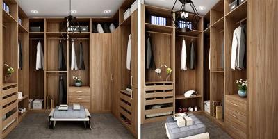 Oppein U Shaped Wood Grain Walk in Closet Best Bedroom Wardrobe