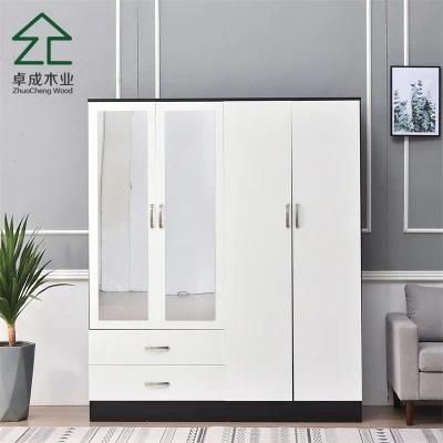 White Door Black Cabinet Carcass Wardrobe with Four Door