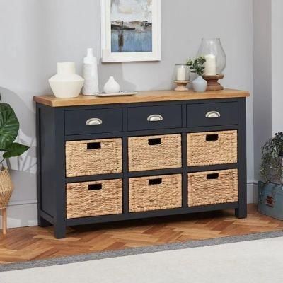 Solid Wood Blue Painted Large Basket Sideboard