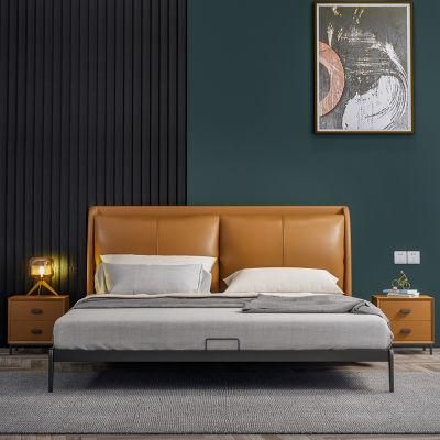 Italy Classic Design Modern Home Furniture Leather King Size Bed for Villa/Resort/Suite