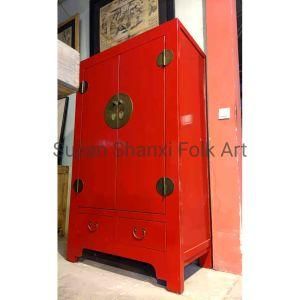 Chinese Antique Reproduction Furniture Red Lacquer Wedding Cabinet