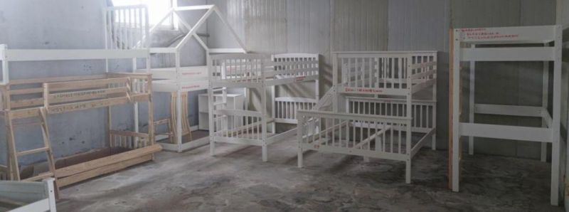 Wooden Furniture Children Wooden White Bunk Bed House Cabin Bed OEM