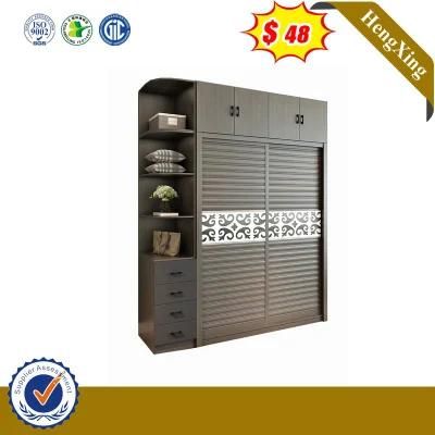 Cheap Simple MDF Grey Wooden Wardrobe with Top Cabinet Living Furniture Set