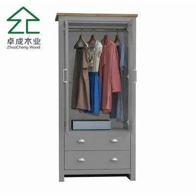 Gray Color MDF Faced Melamine Two Doors Wardrobe