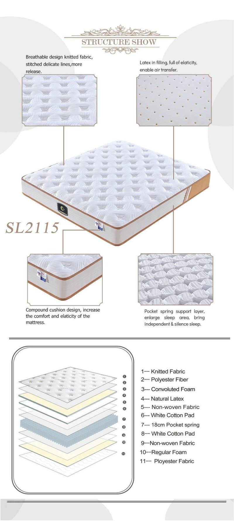 Comfortable Organic Latex Mattress 100% Natural Super Soft Foam Top Pocket Spring Mattress