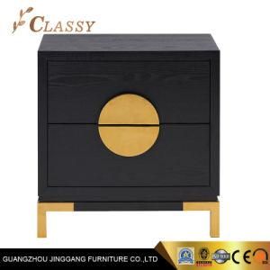 High Gloss Lacquered Top Golden Steel Base Nightstand Cabinet for Five Stars Hotel