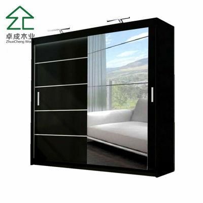 Black Color Al Frame MDF Core Sliding Door Wardrobe with Mirror