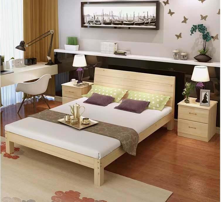 Solid Wooden Bed Contemporary and Contracted Double Advocate Lie 1.8 1.5 M Budget 1.2 M Betamethasone on a Wooden Bed
