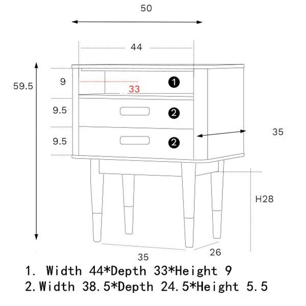 Three-Layers Modern Bedroom Furniture Side Cabinet Drawers Double Drawer Bedside Table