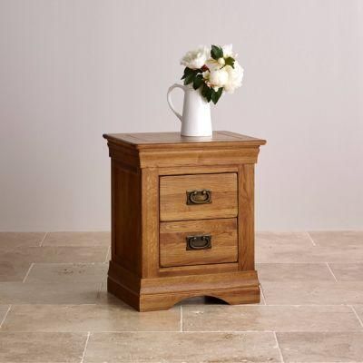 Rustic Vintage Oak Solid Wood 2 Drawers Bedside Nightstand Bedroom Furniture