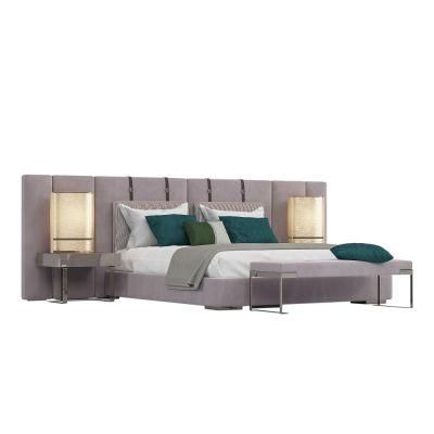 Unique Design Nordic Modern Wood Bedroom Furniture Set Soft Velvet Queen Size Mattress Bed