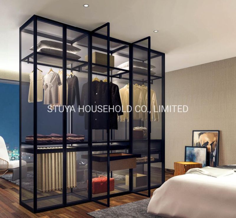 New Design Modern Style Foshan Factory Aluminum with All Glass Wardrobe Cabinet