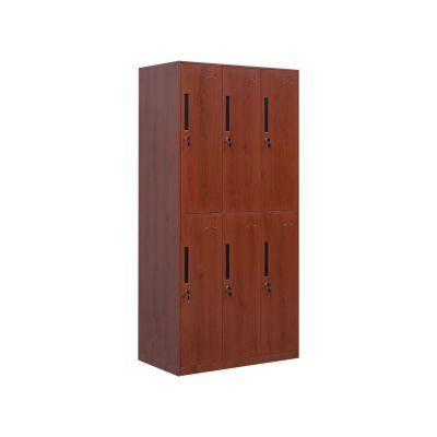 Commercial Furniture Steel 6 Door Wood Coating Color Metal Storage Locker Code Lock Wardrobe