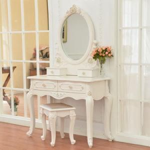 Carving Dressing Table with One Mirror Four Drawers
