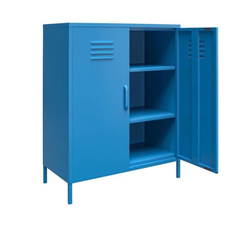Metallic Lockers Metal Storage Locker High Feet 2 Door Customized Filing Cabinets Blue
