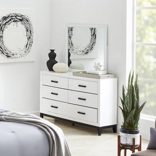 Nova Completely Contemporary 6 Pieces Full White and Black Checkered Bedroom Package