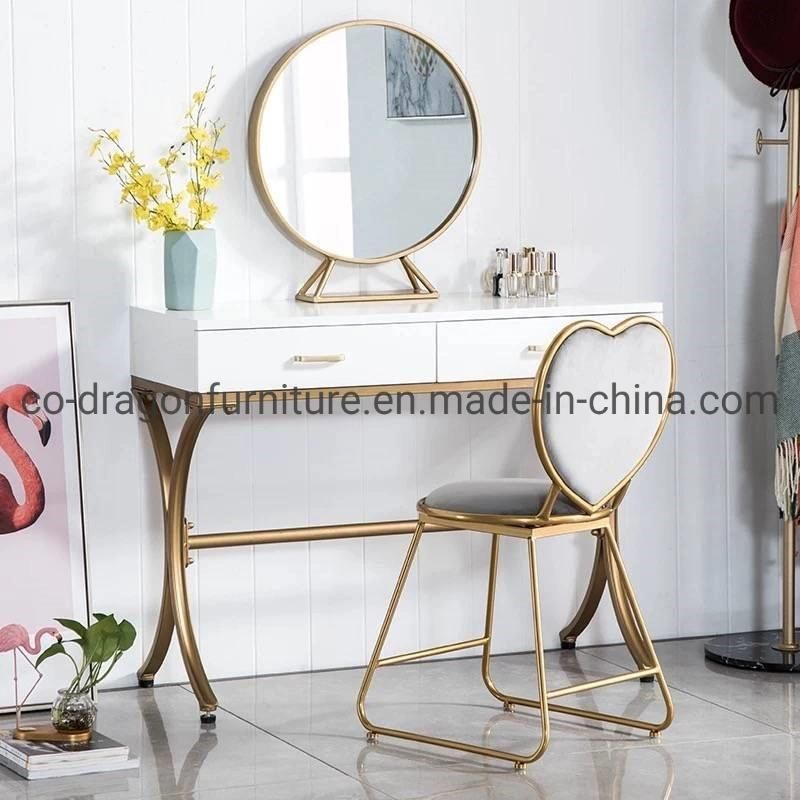 Modern Bedroom Furniture Gold Steel Wooden Dressing Table with Mirror