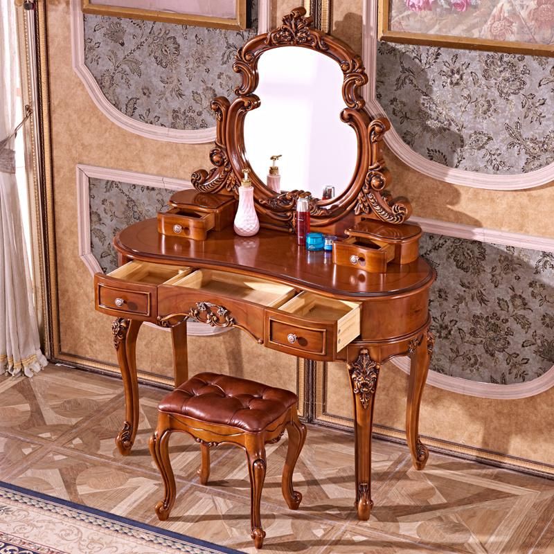 Bedroom Furniture Wood Dresser Table with Dresser Stool in Optional Furniture Color