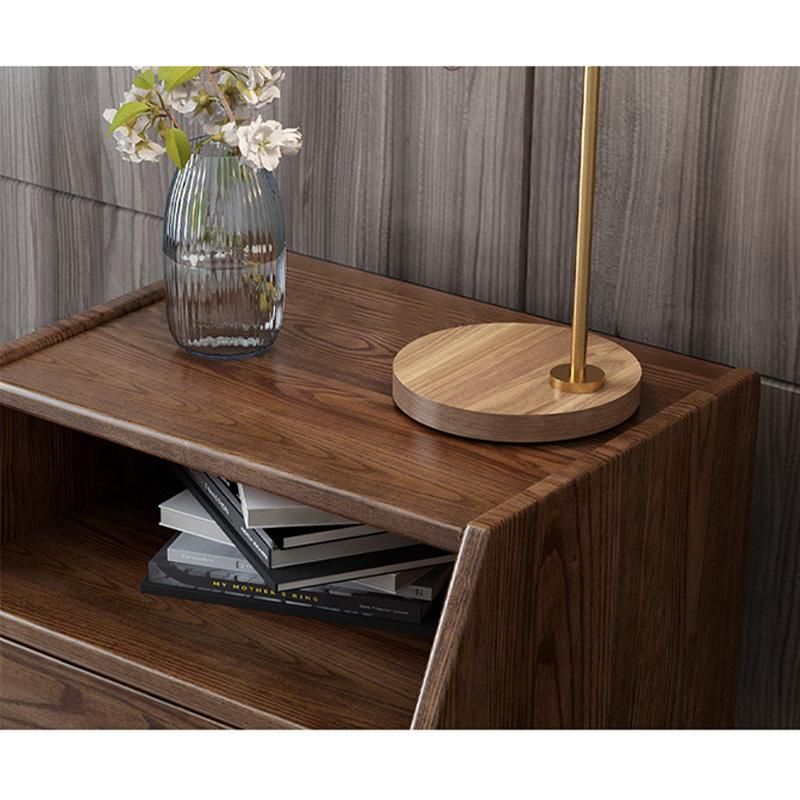 All Solid Wood Nordic Light Luxury Ash Wood Simple Bedside Table Walnut Storage Cabinet Side Cabinet Wood Wax Oil Furniture 0029