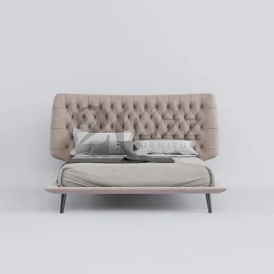 2022 Nordic Designer Solid Wood Frame Bedroom Furniture Modern Upholstered Platfoam Bed