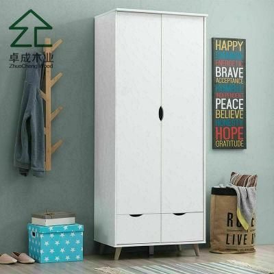 White Color MDF Faced Melamine Two Doors Two Drawers Wardrobe with Hinge
