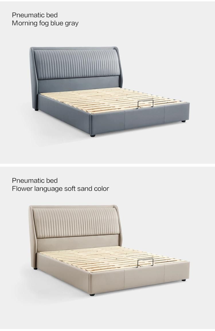 Linsy Luxury Blue Grey Headboard Storage Bed Leather Frame King Size Bed Set R335